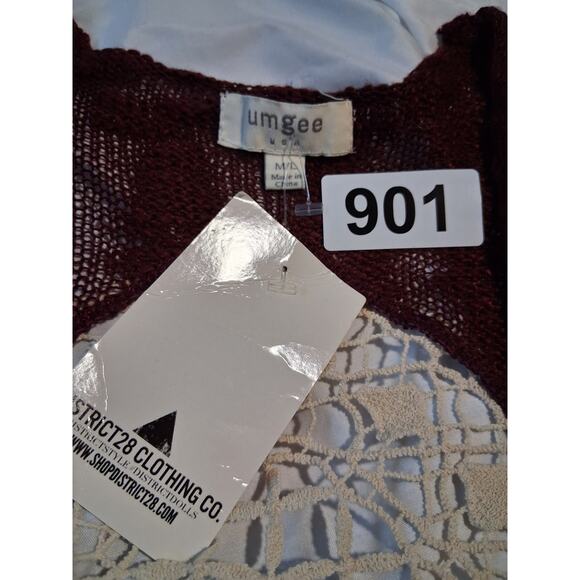 Umgee Women's Size M/L Boho Knit Aztec Fringed  Crochet Inlay Ruana Cardigan - Picture 9 of 12